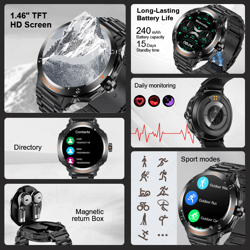 LIGE Jam Tangan Pintar 2 In 1  - Tws Earbuds Bluetooth 5.3 ulasan dan harga