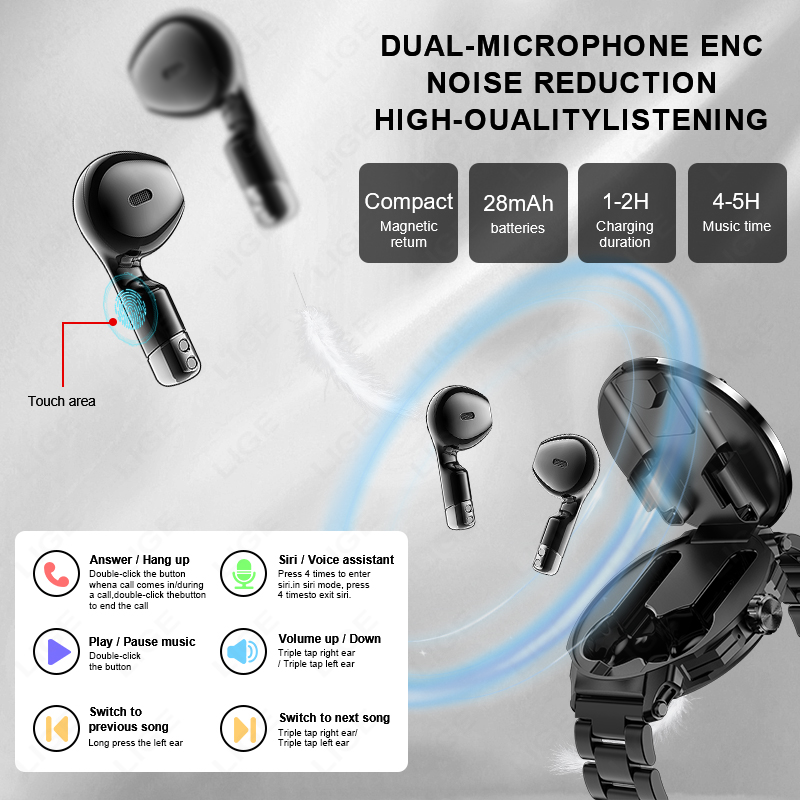 LIGE Jam Tangan Pintar 2 In 1  - Tws Earbuds Bluetooth 5.3 ulasan dan harga