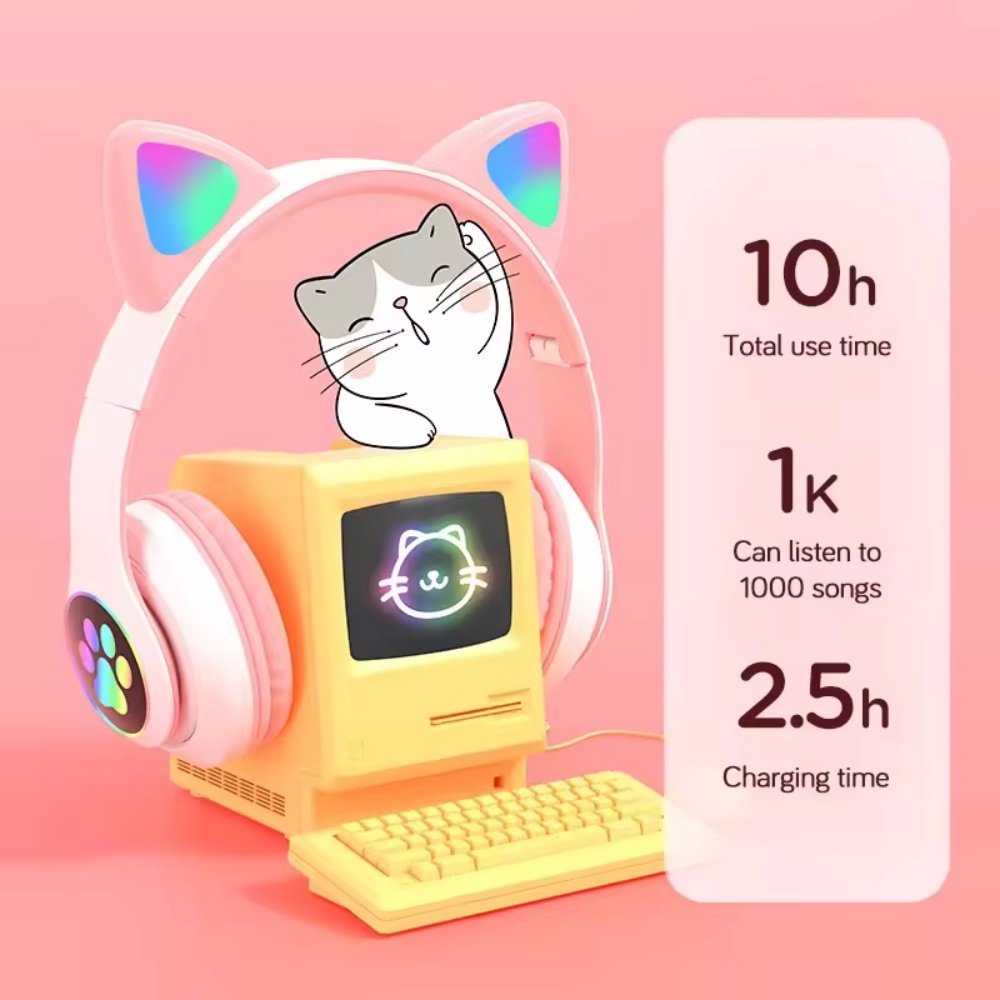 Headphone Bluetooth Nirkabel y - Cat Ear Bluetooth Headset Led ulasan dan harga
